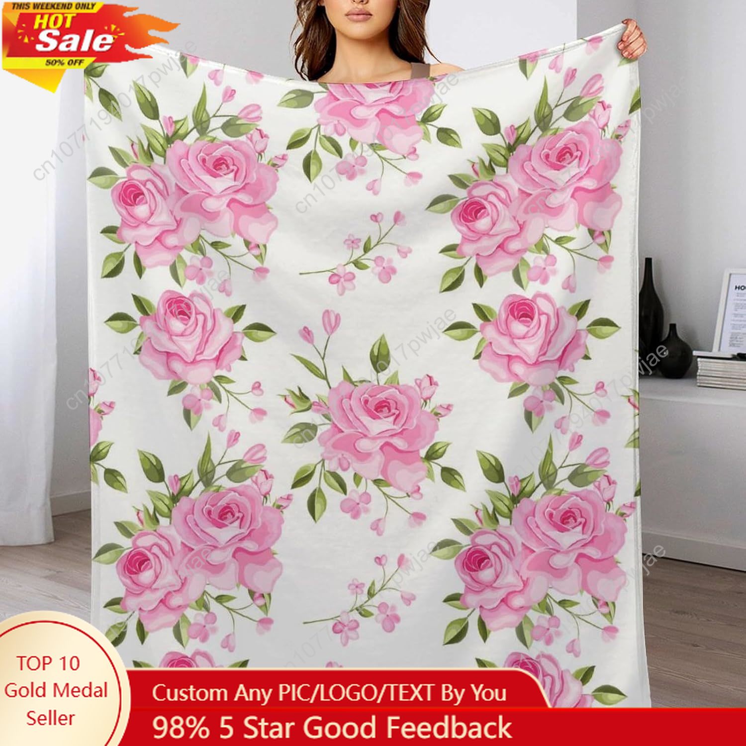Home Textiles Throw - Одеяло с розовым цветком, цветочный декор,